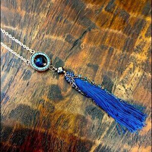Blue Boho Tassel Pendant 43 Inch